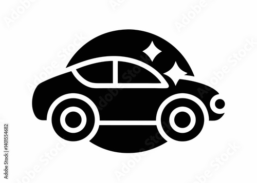 Clean Car Silhouette: An immaculate black car silhouette, shining brightly. Ideal for conveying cleanliness, modern design, and automotive themes.
