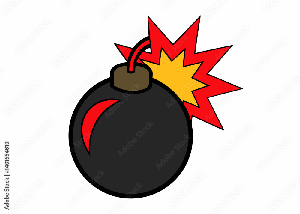 Bomb Illustration: A graphic illustration captures the explosive moment, featuring a classic round bomb with a lit fuse, complemented by a vibrant burst of fiery energy.