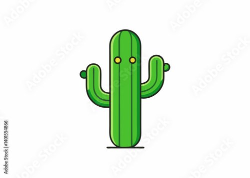 Animated Cactus in Desert: An eye-catching animated cactus illustration. Its vibrant green hue and simplified form are perfectly suited for various design purposes, and a touch of desert essence.