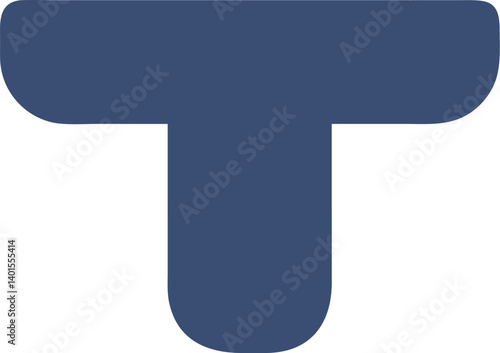 Geometric 'T' Symbol: A minimalist visual featuring a bold, navy blue capital letter 'T', crafted with clean lines and soft edges, perfect for modern design applications.