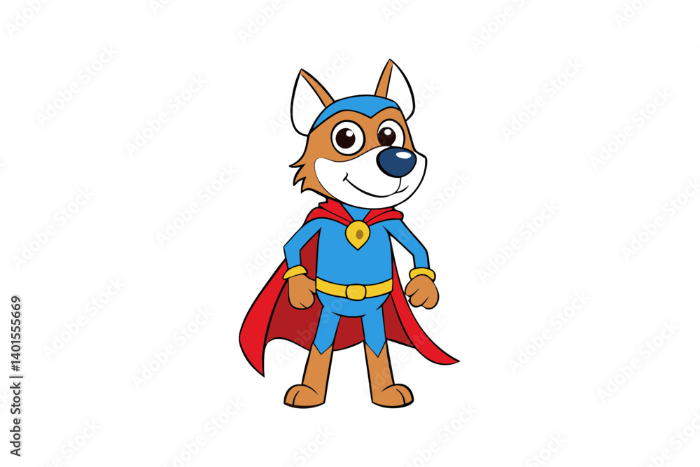 Fototapeta premium Cartoon Dog Flying in Superhero Outfit