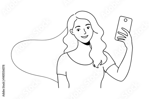 Youthful Woman Posing for Selfie Drawing