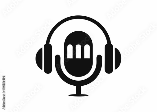 Microphone and Headphones: A bold graphic showcases a studio microphone nestled within a set of headphones. This audio icon signifies the essence of podcasting, broadcasting.
