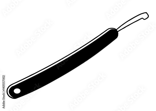 Classic Straight Razor: A sleek, black straight razor, a symbol of classic grooming and precision, is shown in a simple yet elegant illustration, it's ready for a perfect shave.