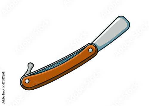 Vintage Razor's Edge: An artfully rendered illustration of a classic straight razor. Its open blade and wooden handle exude an air of timeless craftsmanship, a symbol of traditional grooming.
