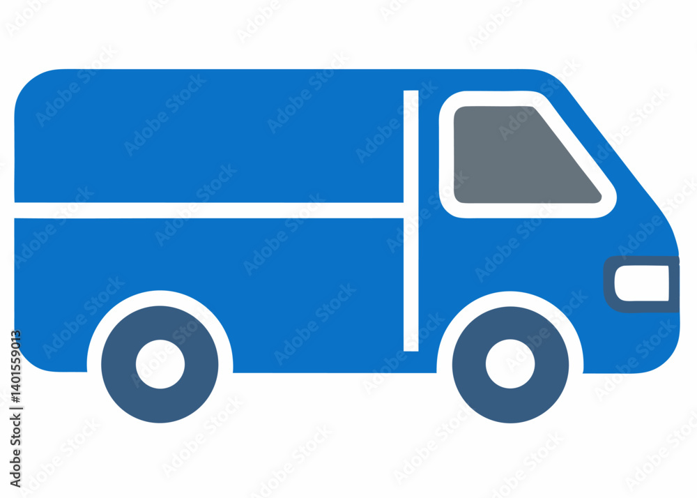 Van Icon: A clean and modern icon of a delivery van, rendered in a vibrant blue, suitable for various uses related to transportation and logistics. Van Icon: A clean and modern icon of a delivery van, rendered in a vibrant blue, suitable for various uses related to transportation and logistics.