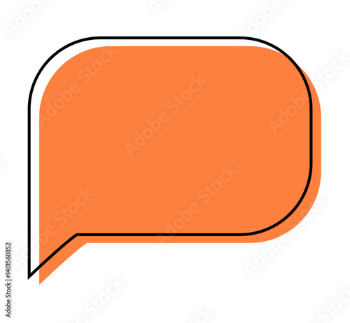 Minimal orange speech bubble doodle vector sticker, flat message box, blank chat box element, frame border, banner