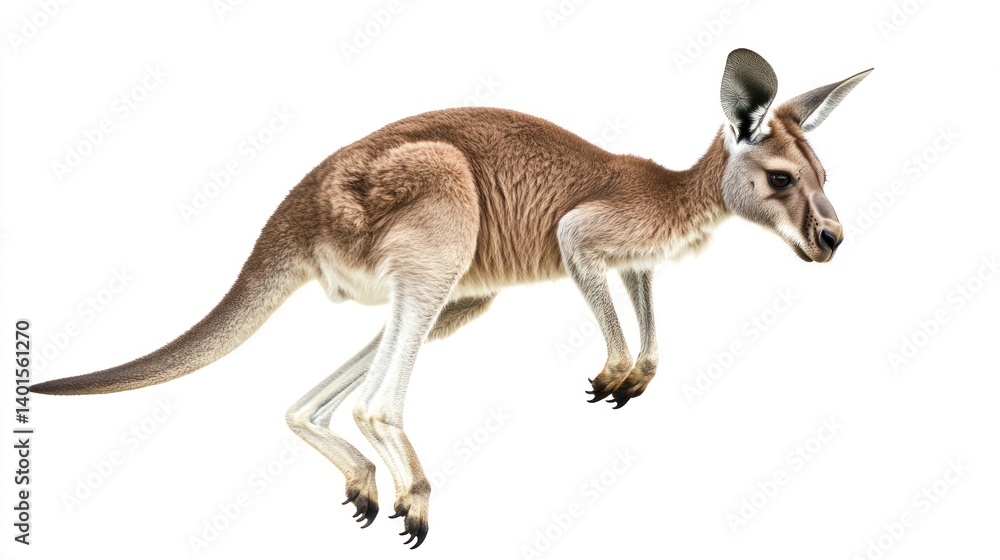 Kangaroo in a dynamic jumping pose, isolated on a white background, ideal for digital designs and wildlife-themed creative projects Kangaroo in a dynamic jumping pose, isolated on a white background, ideal for digital designs and wildlife-themed creative projects
