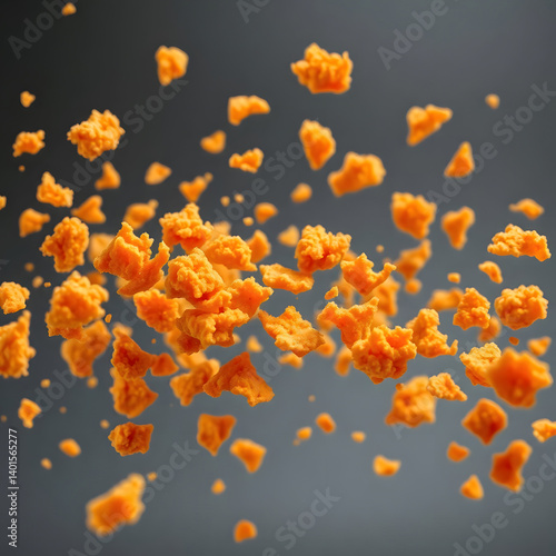 Crispy Fried Chicken Crumbs Floating in Air