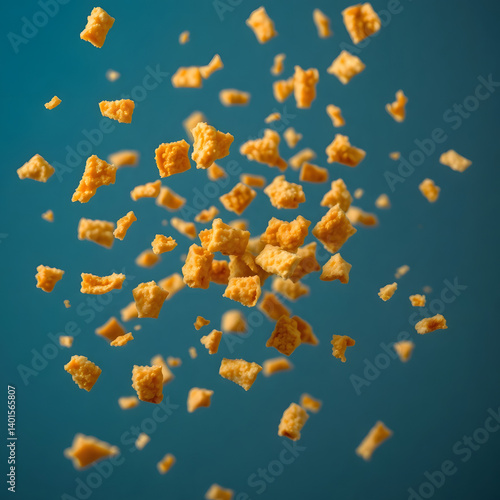 Crispy Fried Chicken Crumbs Floating in Air