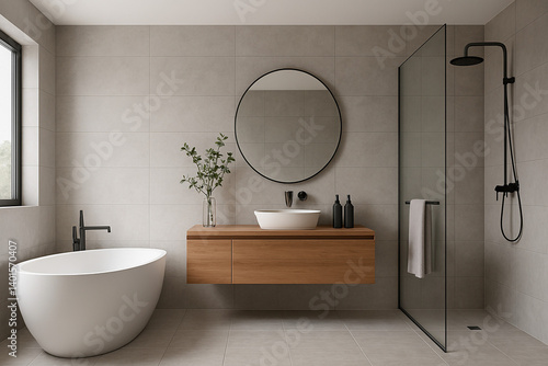 Widescreen image of a modern bathroom interior