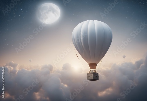 clear large mockup air balloon template blank sport sky adventure hot rendering mock 3d transport star airship tourism background empty white night heaven aerostat dirigible journey transportation