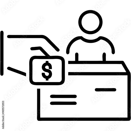 Handing a check to a cashier at a bank counter  