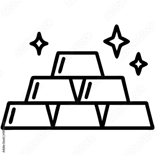 Gold bars stacked with sparkling effects against a white background  