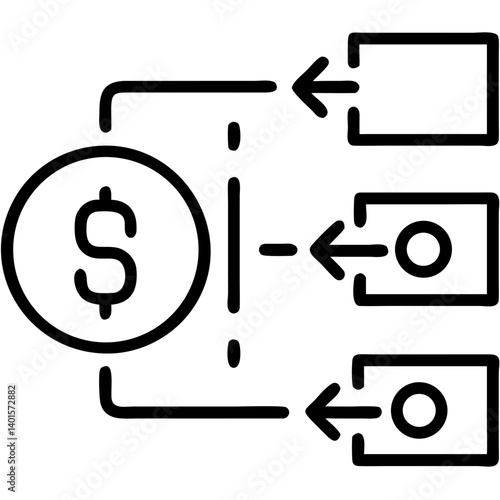 Cash flow diagram showing money distribution and transactions  