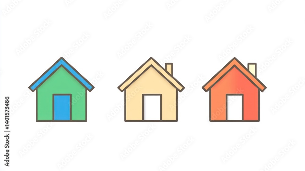 Fototapeta premium Three Colorful Houses Presented on a Bright White Background