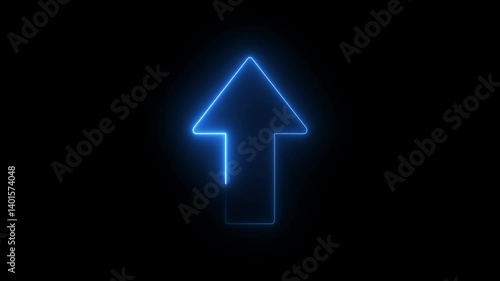 Neon line Up direction animated arrow .Animation of sweep arrow icon, upward and transparent white swipe up pointing arrow icon.