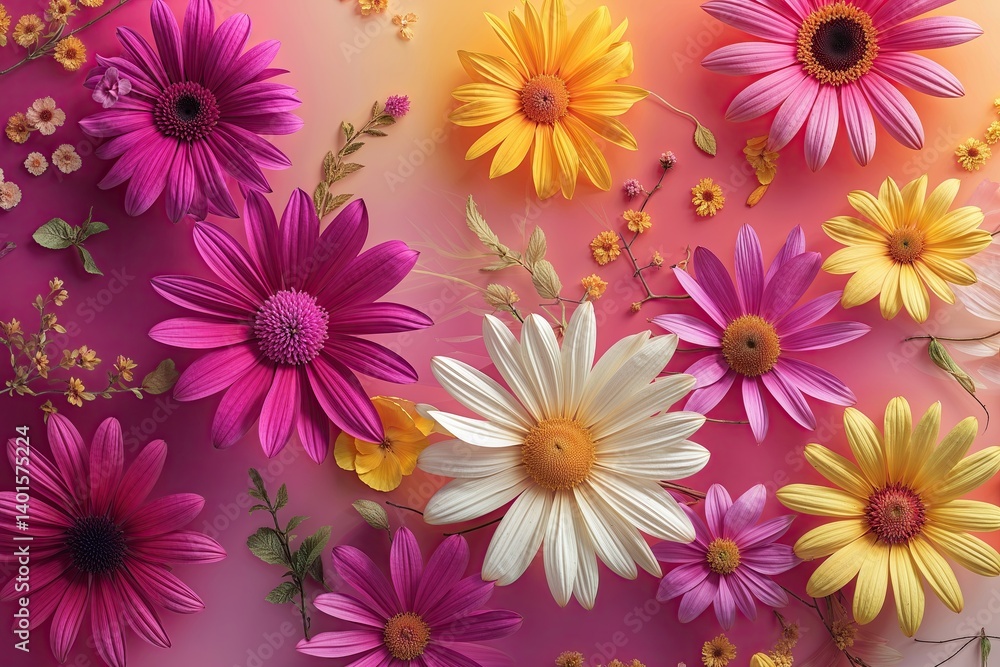 Fototapeta premium Vibrant Floral Gradient Background Featuring Warm Fuchsia Sunny Yellow and Soft Cream Textures