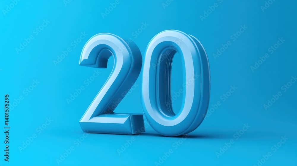 Bold, 3D blue number twenty stands out against a vibrant blue background, creating a striking monochromatic effect Bold, 3D blue number twenty stands out against a vibrant blue background, creating a striking monochromatic effect