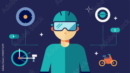 Instructional Mode A user repairing a bicycle while wearing smart glasses with stepbystep instructions and tool icons projected directly in front of them.