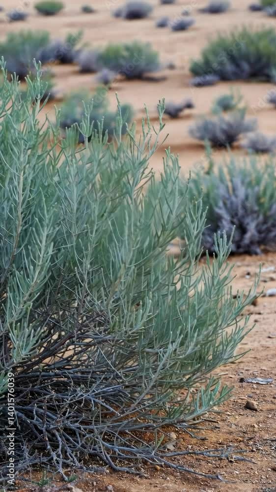 Sparse desert landscape featuring arid shrubbery, dry ground, and small plant clusters under open skies in neutral earthy tones Sparse desert landscape featuring arid shrubbery, dry ground, and small plant clusters under open skies in neutral earthy tones