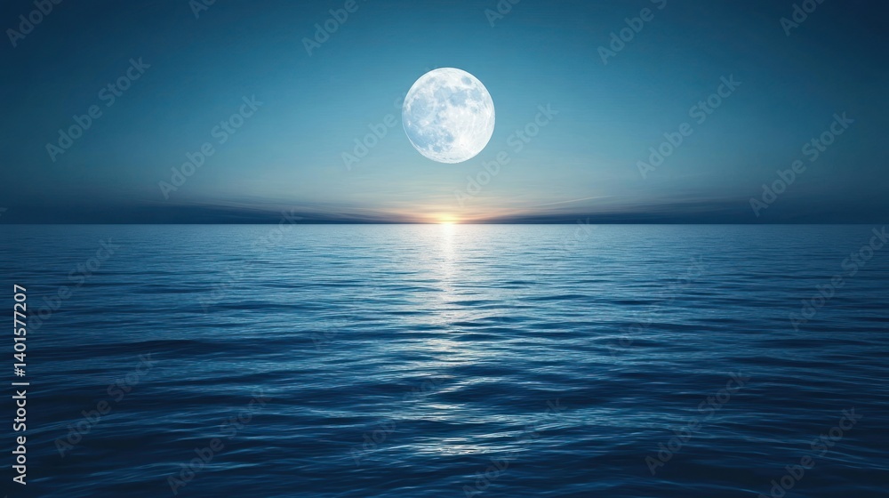 Serene Moonlit Ocean: A Tranquil Night Seascape Serene Moonlit Ocean: A Tranquil Night Seascape