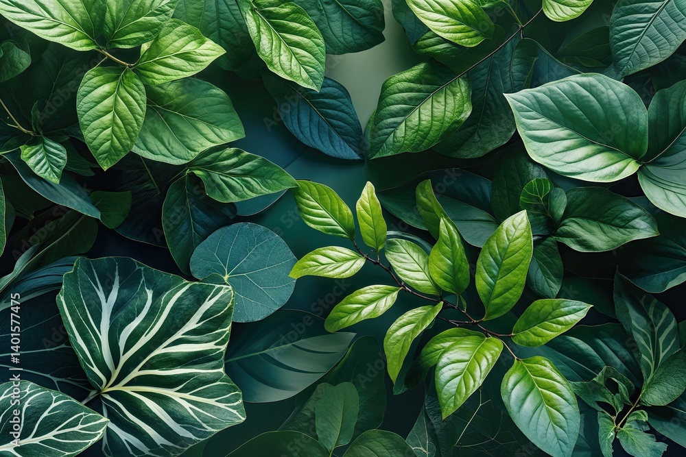 Fototapeta premium Stunning Macro Photography of Vibrant Leaves and Sustainable Designs on Shiny Backgrounds