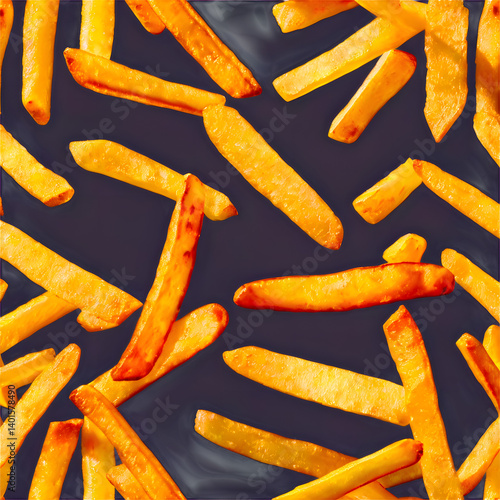 Golden French Fries Floating in Air – Macro Isolated on Transparent Background
