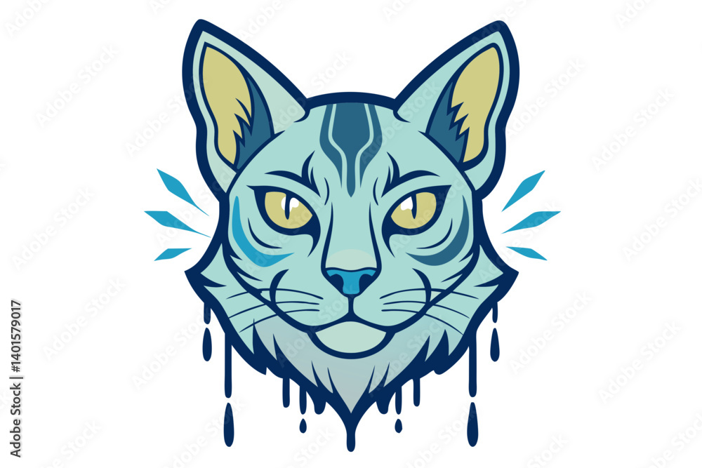 Cat Head Tattoo with Paint Dripping Style Cat Head Tattoo with Paint Dripping Style