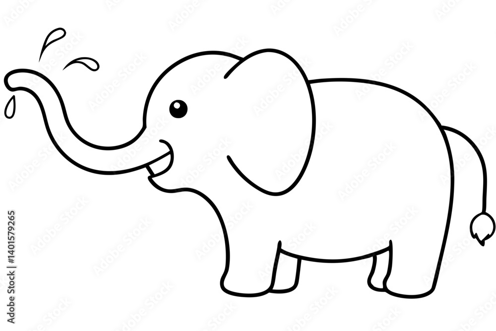 Cartoon Elephant Blowing Water Joyfully Cartoon Elephant Blowing Water Joyfully