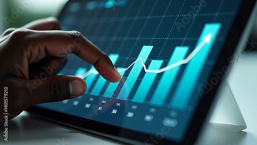 Businessman analyzing financial growth chart on digital tablet