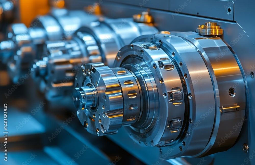 Fototapeta premium An industrial metalworking milling cutter in close-up, symbolizing the industrial sector. This steel tool is designed for metalworking, highlighting tech, equipment, and machinery. The process