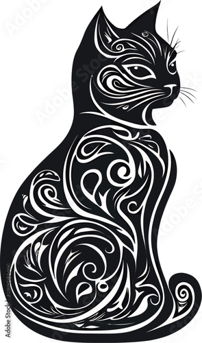 Wallpaper Mural Artistic black cat silhouette with intricate white floral designs. Torontodigital.ca
