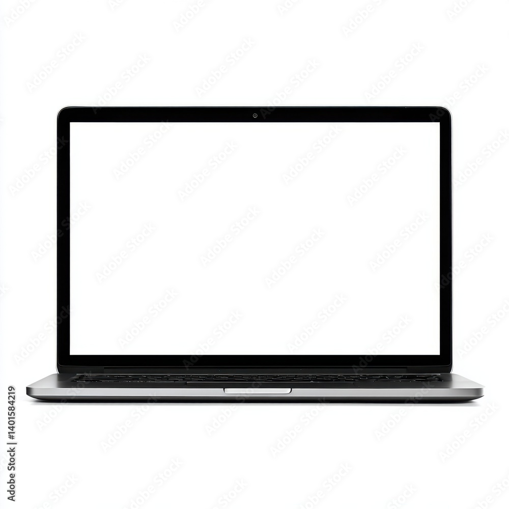 Front view of a laptop with a blank white screen isolated on white background Front view of a laptop with a blank white screen isolated on white background