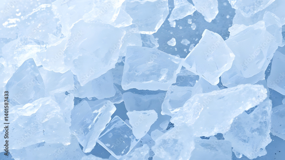 Blue winter design with a 3D fractal explosion of snow and snowflake decorations on a Christmas tree, a cold holiday celebration