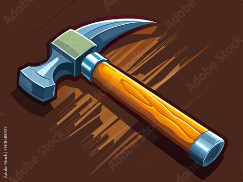 A professional vector of a sturdy claw hammer lying on a wooden surface, placed on a dark brown background, high-resolution and clean design