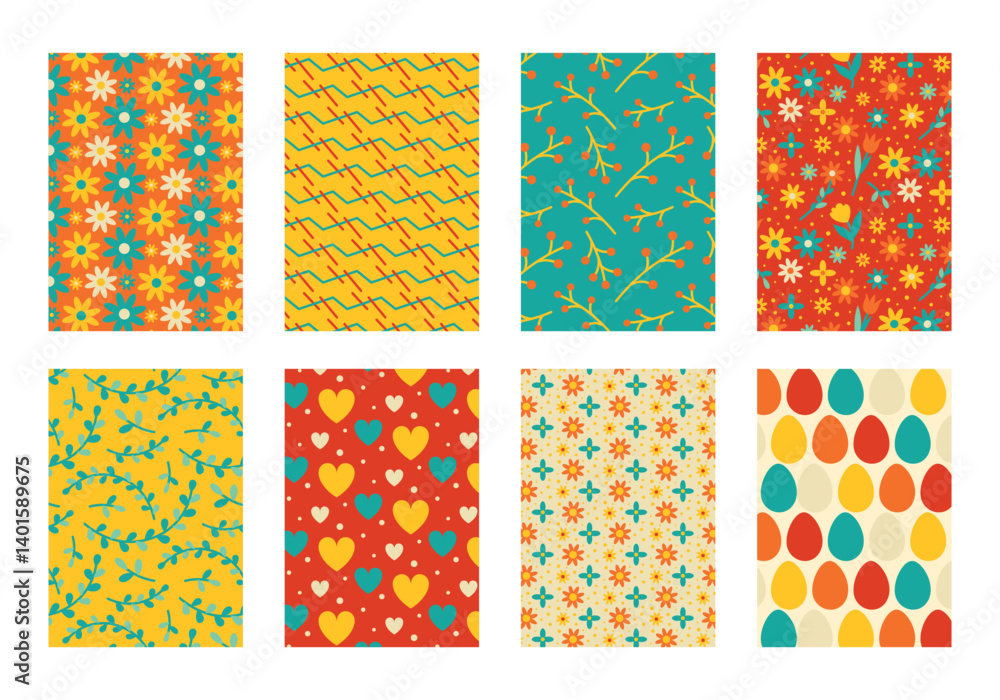 custom made wallpaper toronto digitalVector collection of patterns with colorful flowers for decoration and printing of clothes, wallpapers, printing, packaging, etc. Ornaments with plant motifs, hearts and geometric shapes.