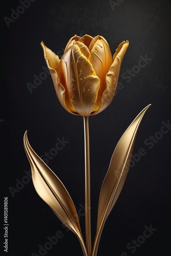 Golden tulip flower on dark background