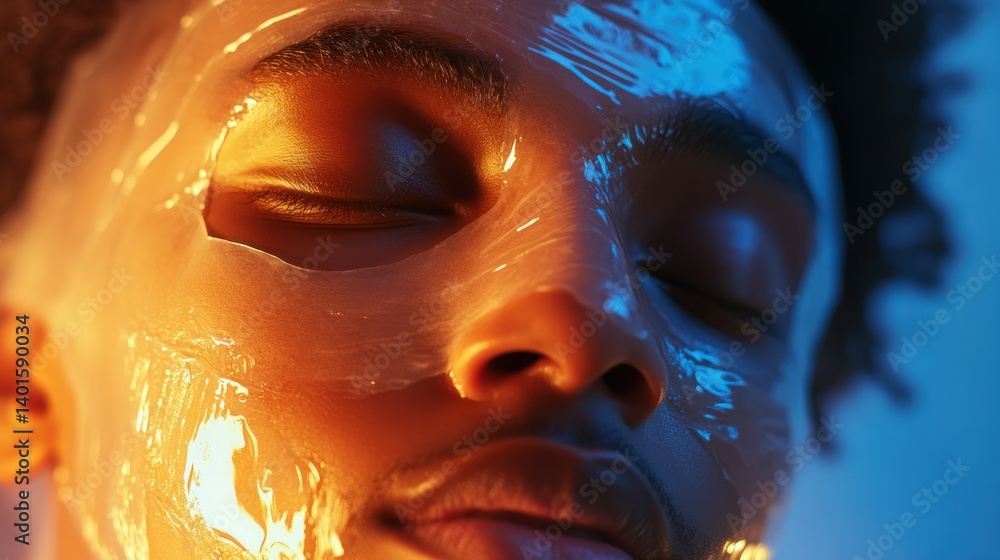Serene Skincare: A Close-Up of a Person with a Hydrating Facial Mask Serene Skincare: A Close-Up of a Person with a Hydrating Facial Mask