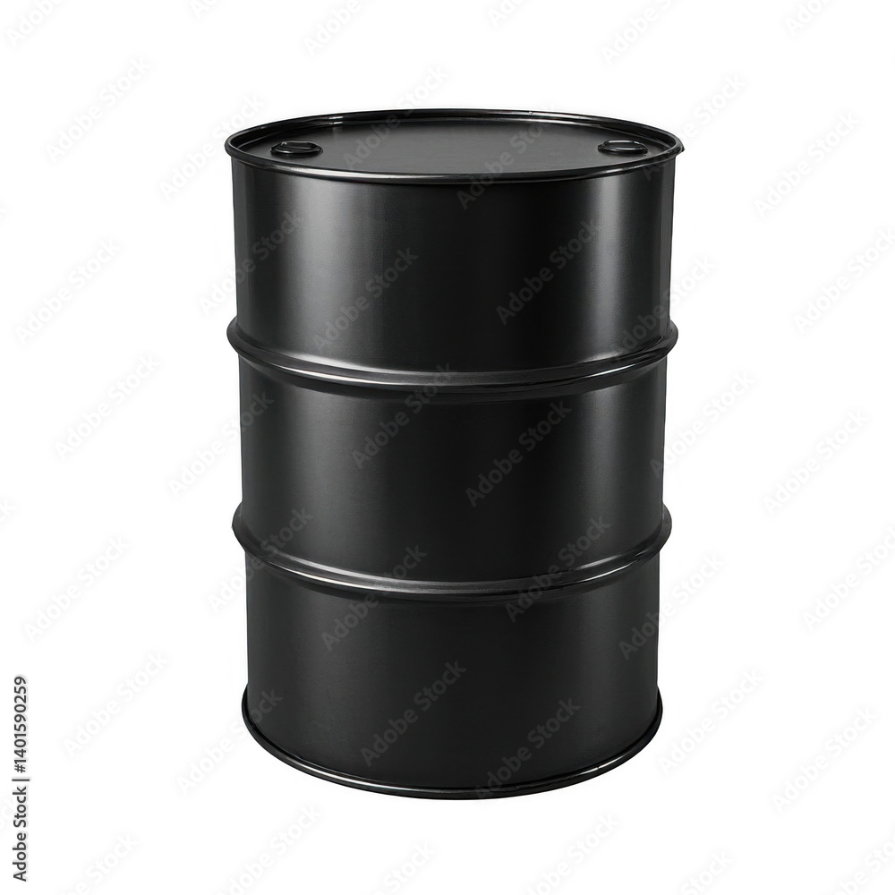 A solitary black oil drum stands stark against a plain white background, a symbol of industry and resourcefulness. transparent background A solitary black oil drum stands stark against a plain white background, a symbol of industry and resourcefulness. transparent background