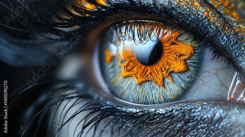 Close-up of a Stunning Human Eye with Intricate Details and Vibrant Colors, a Macro Photography Masterpiece