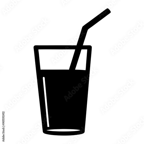 drinking straw in glass black silhouette icon - of a  drinking straw in glass simple vector art