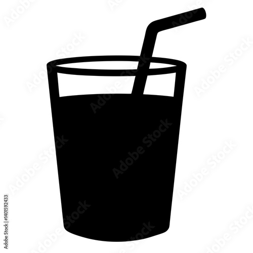 drinking straw in glass black silhouette icon - of a  drinking straw in glass simple vector art