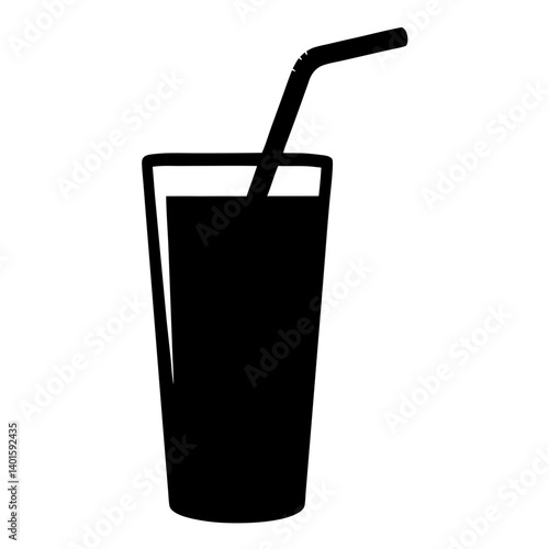 drinking straw in glass black silhouette icon - of a  drinking straw in glass simple vector art