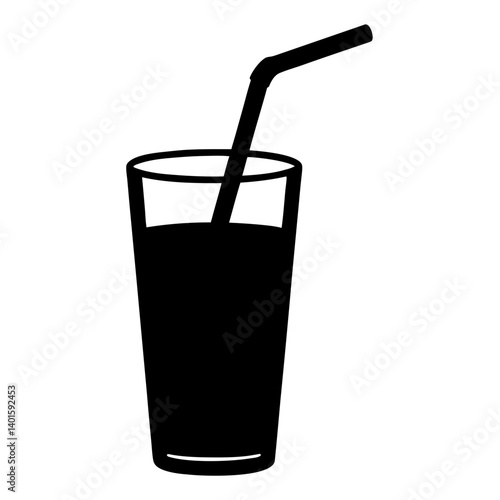 drinking straw in glass black silhouette icon - of a  drinking straw in glass simple vector art
