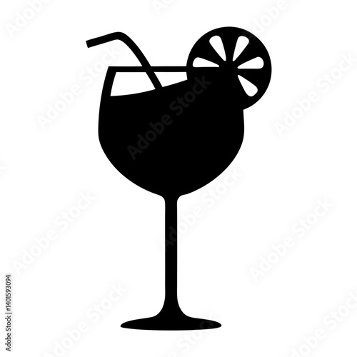 gin and tonic with lime black silhouette icon - of a soft drinks gin and tonic with lime simple vector art