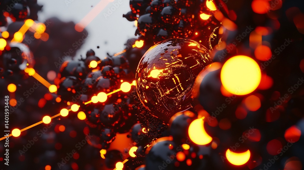 Abstract close up of glowing water molecule with individual hydrogen and oxygen atoms highlighted Abstract close up of glowing water molecule with individual hydrogen and oxygen atoms highlighted