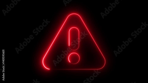 Neon line warning attention red color animation icon signal alert risk safety danger road warning sign sign symbol. Warning attention icon signal , alert , risk , safety, danger road warning sign