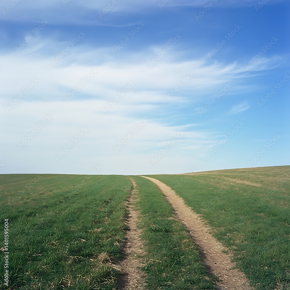 Peaceful rural path across green field in springtime Peaceful rural path across green field in springtime