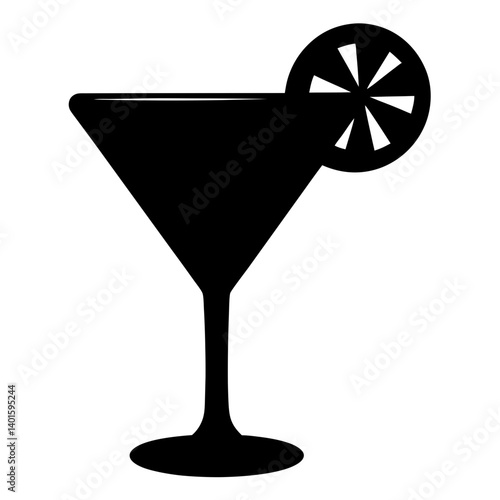 martini glass with lemon twist black silhouette icon - of a soft drinks martini glass with lemon twist simple vector art